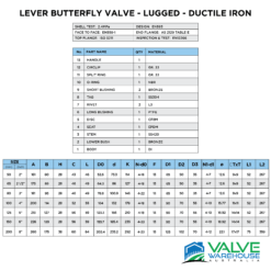 butterfly valve diagram lever wafer lug lugged ductile iron table specs