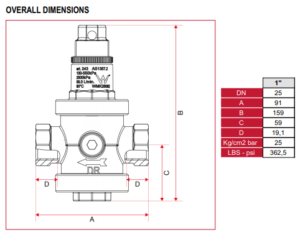 Brass Irrigation Pressure Reducing Valve dimensions