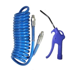 Poly Spiral Air Hose BSP and 4" Nozzle Blow Gun Swivel Ends